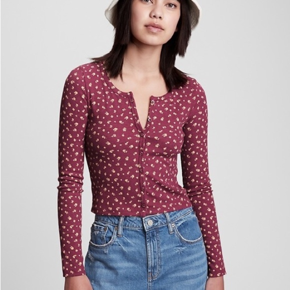 GAP TEEN Burgundy Floral Long Sleeve Tee